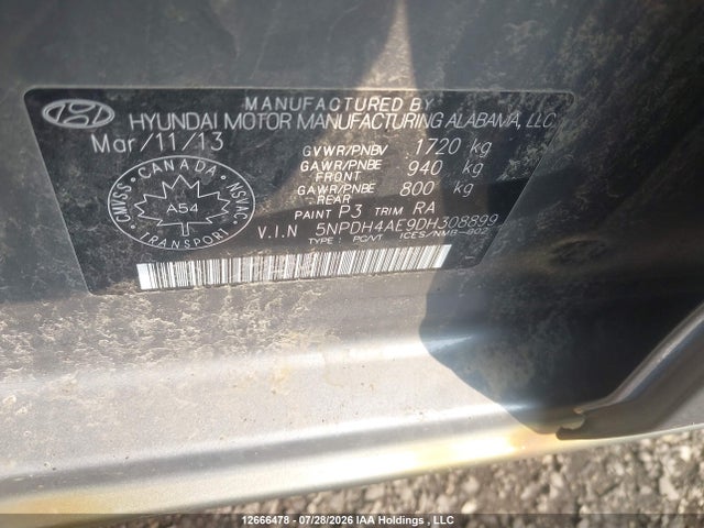 Aukcja sprzedaży 2013 Hyundai Elantra Gls, vin: 5NPDH4AE9DH308899, numer aukcji: 12666478