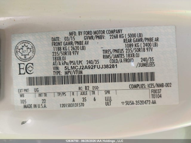 5LMCJ2A92FUJ38281 Lincoln MKC