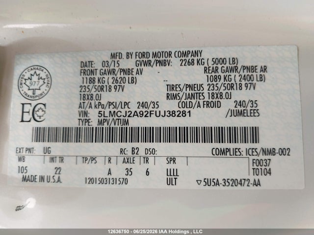 5LMCJ2A92FUJ38281 Lincoln MKC