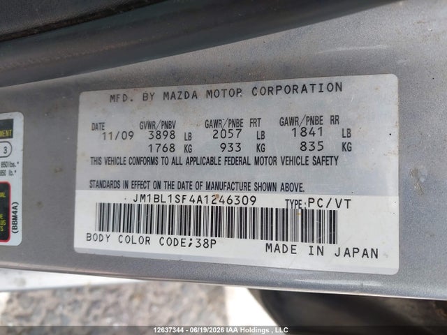 12637344 :رقم المزاد ، JM1BL1SF4A1246309 vin ، 2010 Mazda Mazda3 Gs/gx مزاد بيع