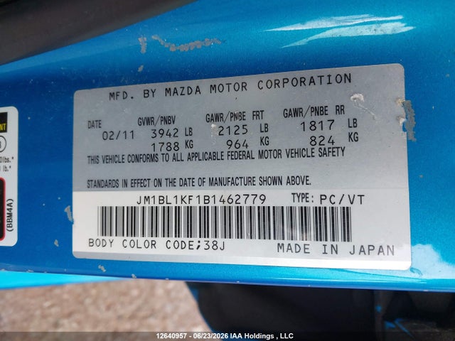 Продаж на аукціоні авто 2011 Mazda Mazda3 Gx, vin: JM1BL1KF1B1462779, номер лоту: 12640957