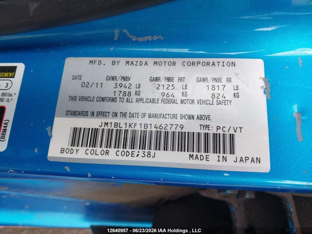 Продаж на аукціоні авто 2011 Mazda Mazda3 Gx, vin: JM1BL1KF1B1462779, номер лоту: 12640957