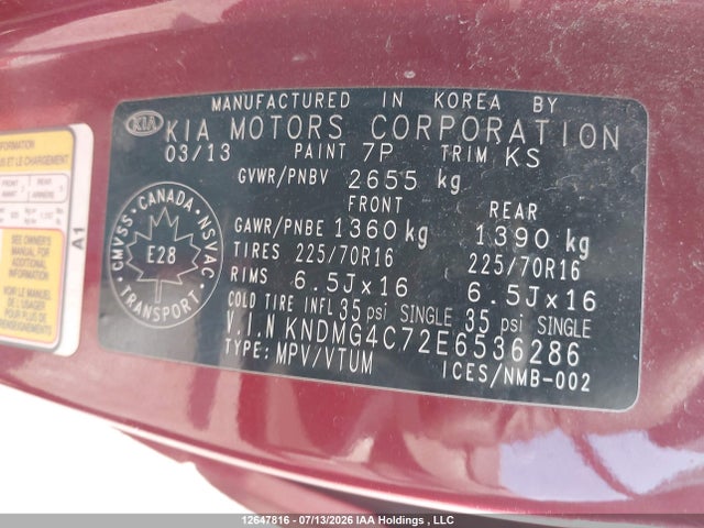 Продажа на аукционе авто 2014 Kia Sedona Lx, vin: KNDMG4C72E6536286, номер лота: 12647816