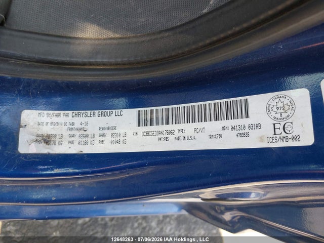 2010 Chrysler Sebring Touring მანქანა იყიდება აუქციონზე, vin: 1C3BC5ED9AN176062, აუქციონის ნომერი: 12648263