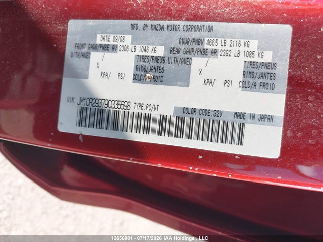 12656981 :رقم المزاد ، JM1CR293790335698 vin ، 2009 Mazda Mazda5 Gs/gt مزاد بيع
