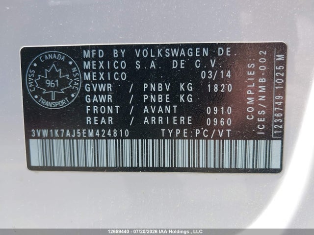Aukcja sprzedaży 2014 Volkswagen Jetta 2.0l Trendline/2.0l Trendline+, vin: 3VW1K7AJ5EM424810, numer aukcji: 12659440