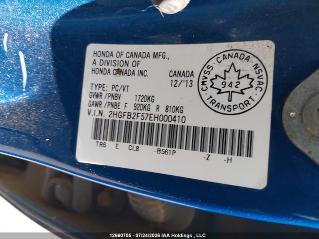 Honda CIVIC EX 2014 2HGFB2F57EH000410 Image 9