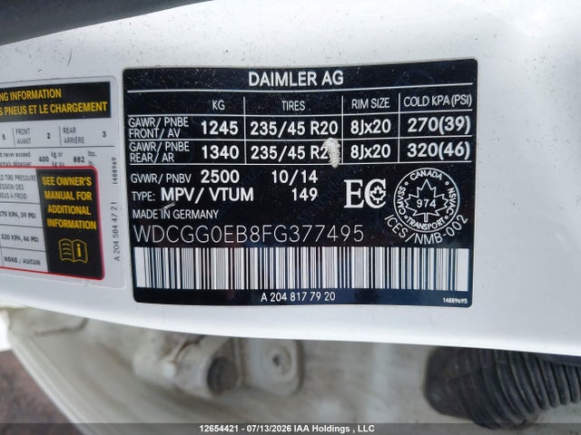 2015 Mercedes-benz Glk 250 Bluetec 4matic მანქანა იყიდება აუქციონზე, vin: WDCGG0EB8FG377495, აუქციონის ნომერი: 12654421