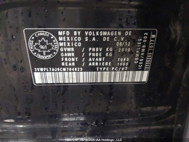 Aukcja sprzedaży 2012 Volkswagen Golf 2.0 Tdi Comfortline/2.0 Tdi Highline, vin: 3VWPL7AJ6CM704823, numer aukcji: 12637218