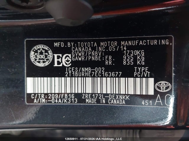 Toyota COROLLA LE 2014 2T1BURHE7EC163677 Image 9
