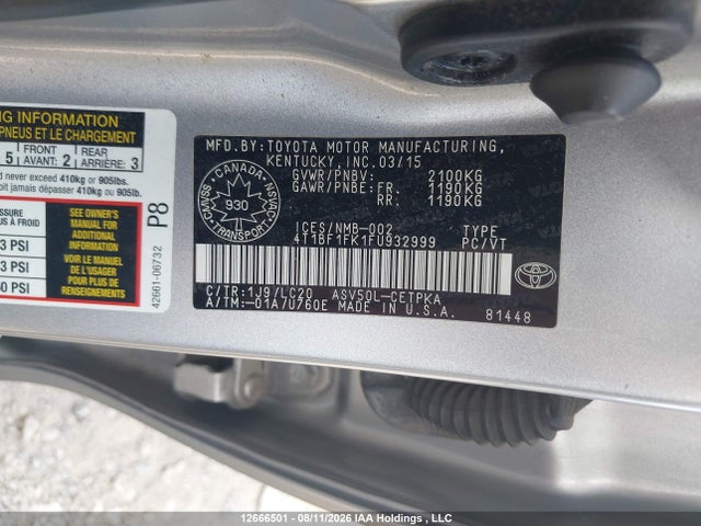 Продаж на аукціоні авто 2015 Toyota Camry Le/xle/se/xse, vin: 4T1BF1FK1FU932999, номер лоту: 12666501
