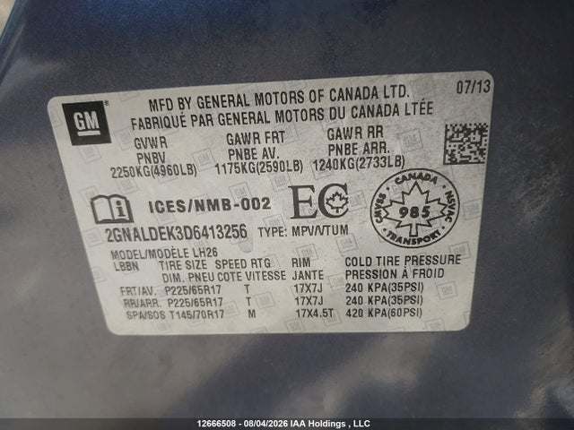 Продаж на аукціоні авто 2013 Chevrolet Equinox, vin: 2GNALDEK3D6413256, номер лоту: 12666508