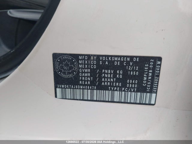 Продаж на аукціоні авто 2013 Volkswagen Jetta Se, vin: 3VWDK7AJ6DM408479, номер лоту: 12666522