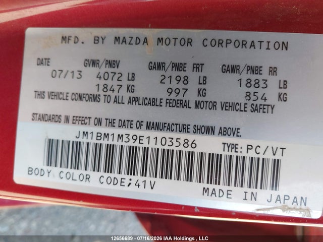 Продаж на аукціоні авто 2014 Mazda Mazda3 Gt-sky, vin: JM1BM1M39E1103586, номер лоту: 12656689
