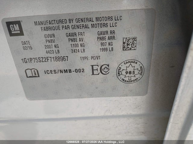 Chevrolet Cruze 2015 1G1P75SZ2F7188967 Image 9