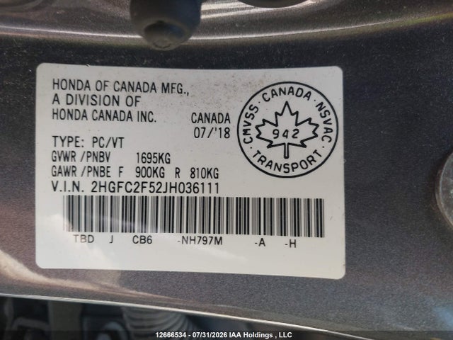 Honda Civic Lx 2018 2HGFC2F52JH036111 Image 9