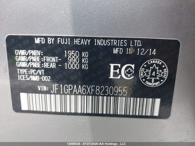 Subaru Impreza 2015 JF1GPAA6XF8230955 Image 9