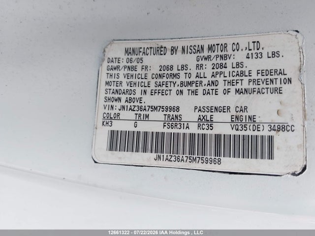 12661322 :رقم المزاد ، JN1AZ36A14T014136 vin ، 2004 Nissan 350z Roadster مزاد بيع