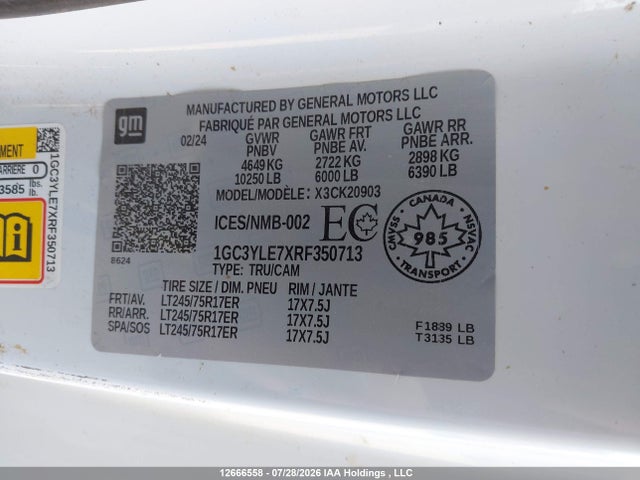 2024 Chevrolet Silverado K2500 Heavy Duty მანქანა იყიდება აუქციონზე, vin: 1GC3YLE7XRF350713, აუქციონის ნომერი: 12666558