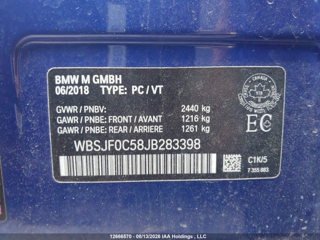 12666570 :رقم المزاد ، WBSJF0C58JB283398 vin ، 2018 Bmw M5 مزاد بيع