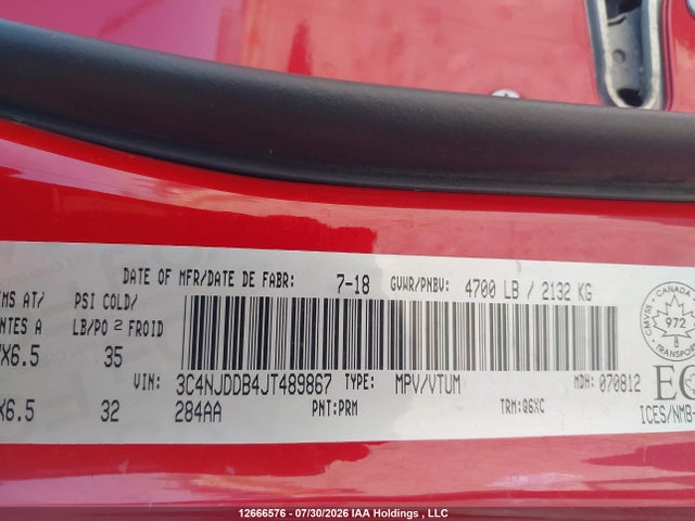 Продажа на аукционе авто 2018 Jeep Compass Trailhawk, vin: 3C4NJDDB4JT489867, номер лота: 12666576