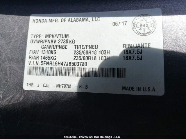 Honda ODYSSEY EX 2018 5FNRL6H47JB503780 Image 9