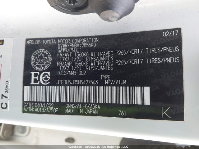 JTEBU5JR5H5427563 Toyota 4RUNNER SR5