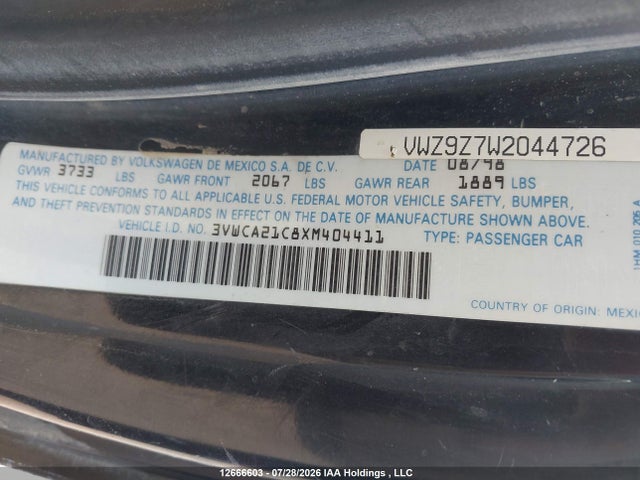 Auction sale of the 1999 Volkswagen New Beetle Gls, vin: 3VWCA21C8XM404411, lot number: 12666603