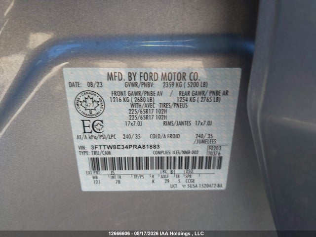 12666606 :رقم المزاد ، 3FTTW8E34PRA81883 vin ، 2023 Ford Maverick Xlt مزاد بيع