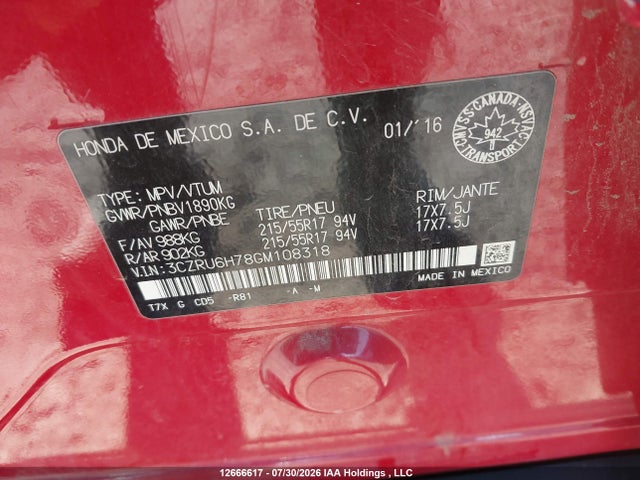 3CZRU6H78GM108318 Honda HR-V