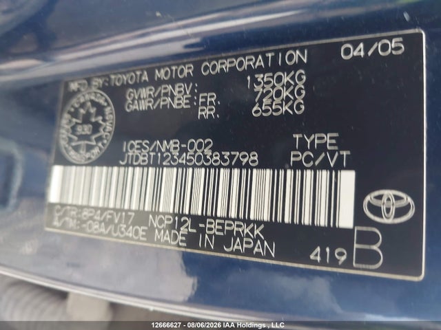 Aukcja sprzedaży 2005 Toyota Echo, vin: JTDBT123450383798, numer aukcji: 12666627