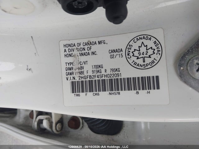 Honda CIVIC SEDAN 2015 2HGFB2F45FH022091 Image 9