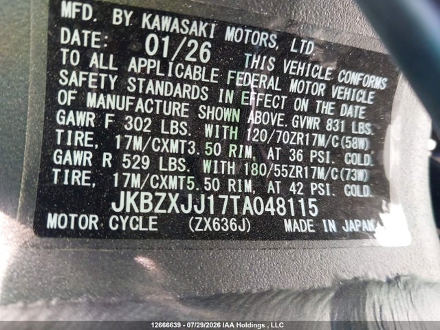 JKBZXJJ17TA048115 Kawasaki Zx636 K