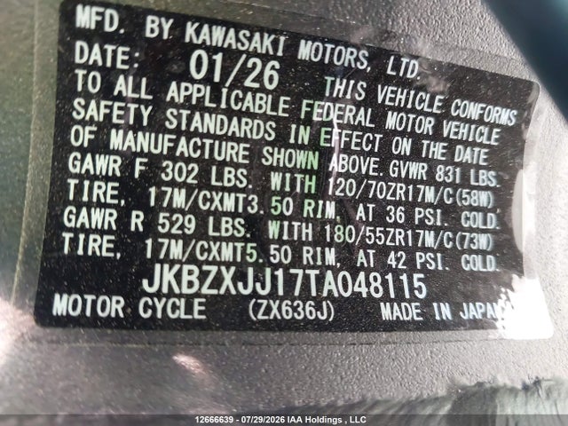JKBZXJJ17TA048115 Kawasaki Zx636 K