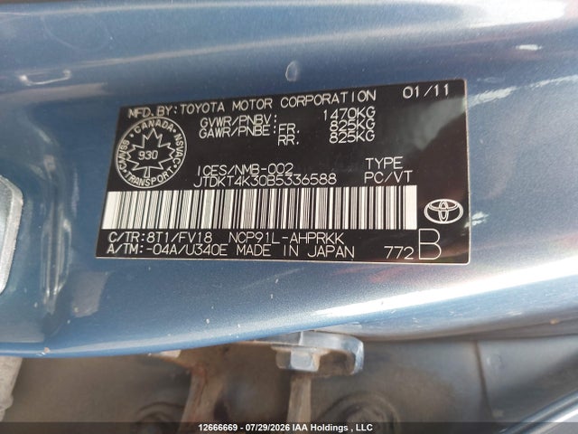 Продаж на аукціоні авто 2011 Toyota Yaris, vin: JTDKT4K30B5336588, номер лоту: 12666669
