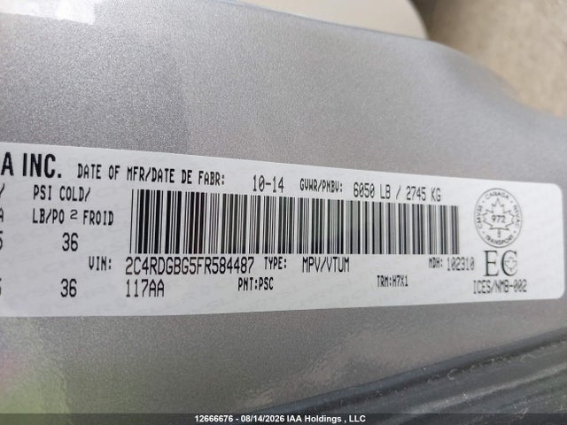 Dodge Grand Caravan Se/sxt 2015 2C4RDGBG5FR584487 Image 20