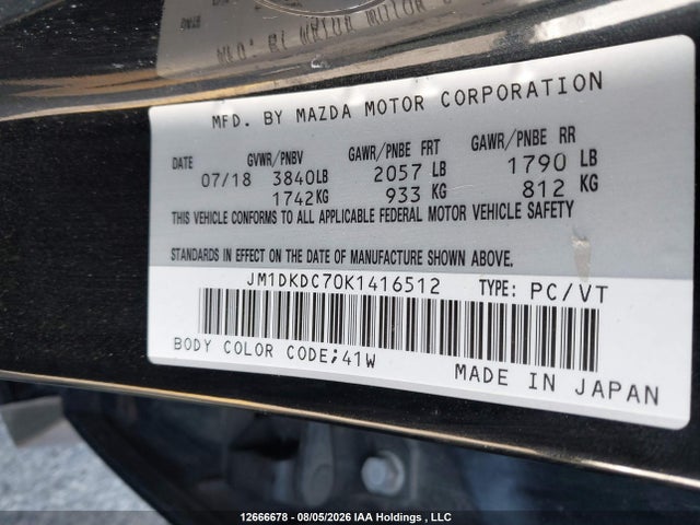 Продажа на аукционе авто 2019 Mazda Cx-3 Gs, vin: JM1DKDC70K1416512, номер лота: 12666678