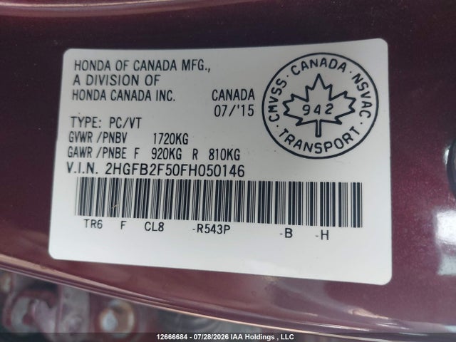 Honda Civic Lx 2015 2HGFB2F50FH050146 Image 9