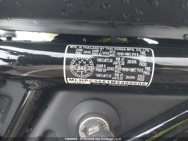 Aukcja sprzedaży 2021 Honda Cmx500 A, vin: MLHPC5661M5400606, numer aukcji: 12666685