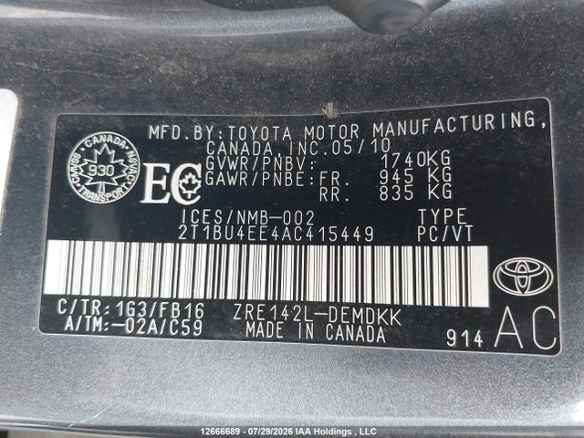 Продаж на аукціоні авто 2010 Toyota Corolla, vin: 2T1BU4EE4AC415449, номер лоту: 12666689