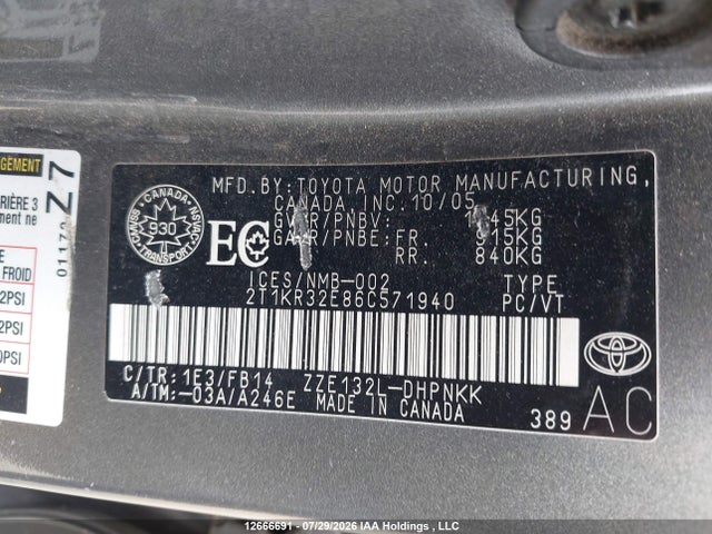 Aukcja sprzedaży 2006 Toyota Corolla Matrix Xr, vin: 2T1KR32E86C571940, numer aukcji: 12666691