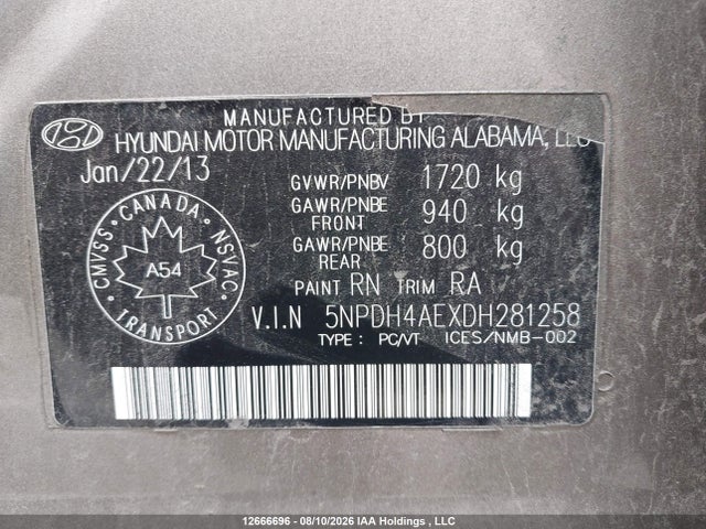 2013 Hyundai Elantra Gl მანქანა იყიდება აუქციონზე, vin: 5NPDH4AEXDH281258, აუქციონის ნომერი: 12666696