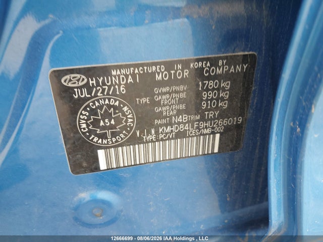 KMHD84LF9HU266019 Hyundai Elantra Gls
