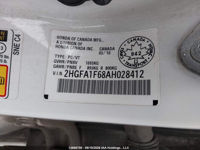 Продаж на аукціоні авто 2010 Honda Civic Lx-s, vin: 2HGFA1F68AH028412, номер лоту: 12666700