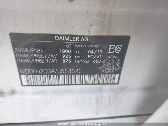 Продажа на аукционе авто 2010 Mercedes-benz B 200, vin: WDDFH3DB9AJ588322, номер лота: 12666726