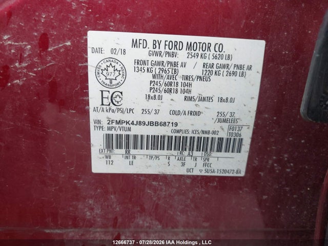Auction sale of the 2018 Ford Edge Sel, vin: 2FMPK4J89JBB68719, lot number: 12666737