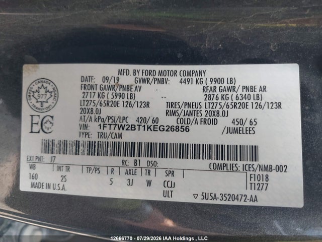Ford F250 Super Duty 2019 1FT7W2BT1KEG26856 Image 9