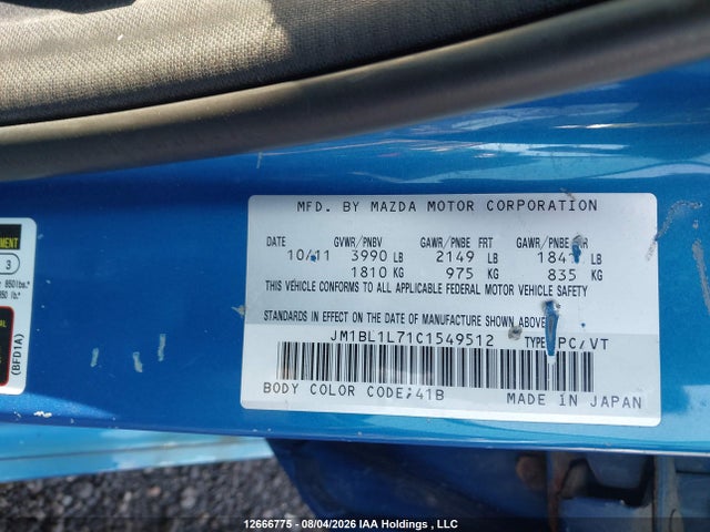 Aukcja sprzedaży 2012 Mazda Mazda3 Gs-sky, vin: JM1BL1L71C1549512, numer aukcji: 12666775