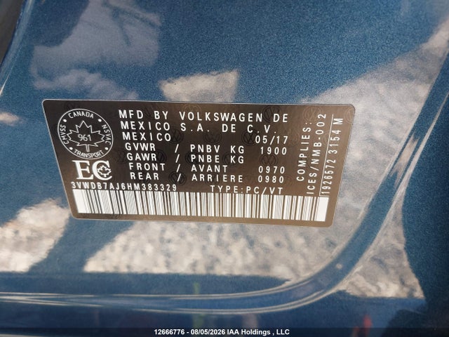 Продаж на аукціоні авто 2017 Volkswagen Jetta Wolfsburg Edition, vin: 3VWDB7AJ6HM383329, номер лоту: 12666776