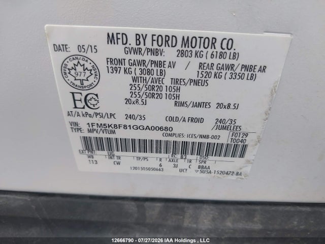Продажа на аукционе авто 2016 Ford Explorer Limited, vin: 1FM5K8F81GGA00680, номер лота: 12666790